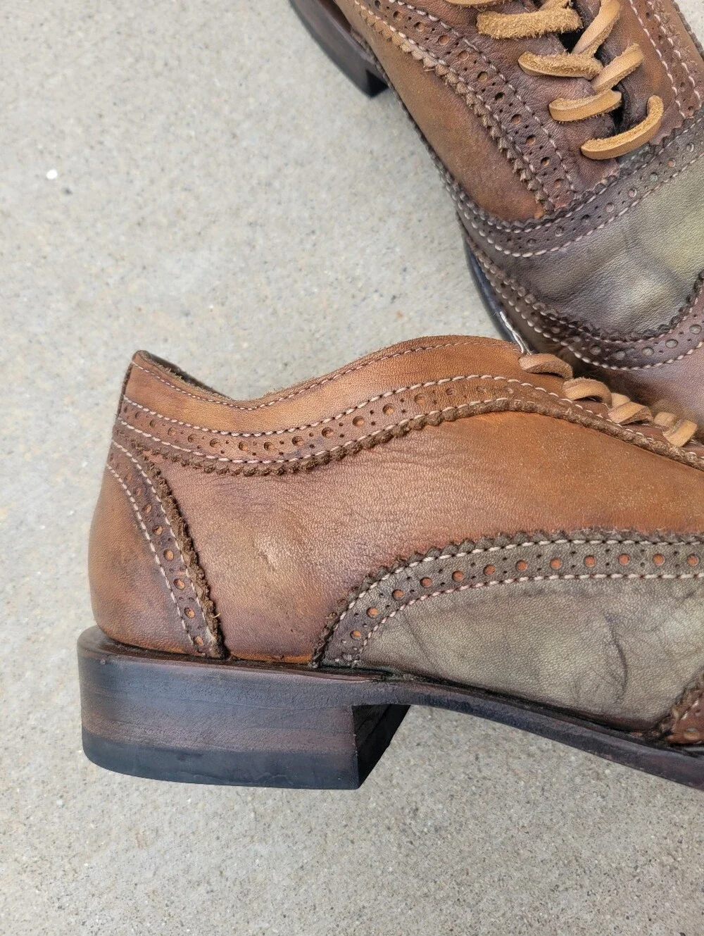 Freebird King Brown & Green Leather Oxford Wingtip Lace Up Shoes Mens 9